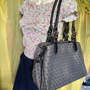 Dooney and Bourke Logo 3 Compartment Satchel Black/grey